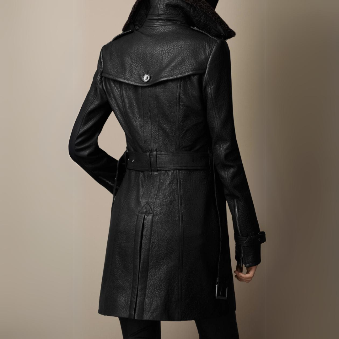 Ella / Lyxig läder trenchcoat