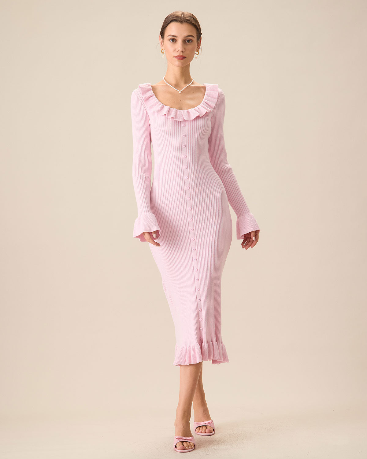 Bella Grace | Pink Ruffled Sweater Dress